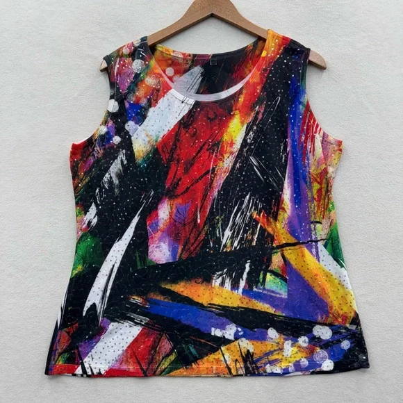 Jess & Jane Women’s XL 2 Piece Set Tank Top Cardigan Jacket Abstract Print - Picture 3 of 8